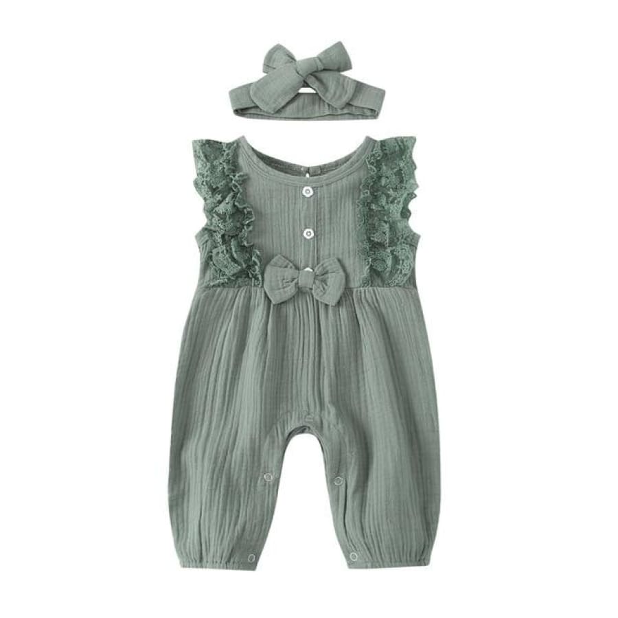 Lizzy Bow Waisted Jumpsuit - Moss / 18-24 Months - rompers