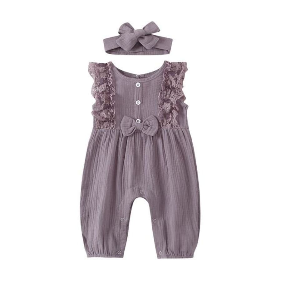 Lizzy Bow Waisted Jumpsuit - Mauve / 6-12 Months - rompers