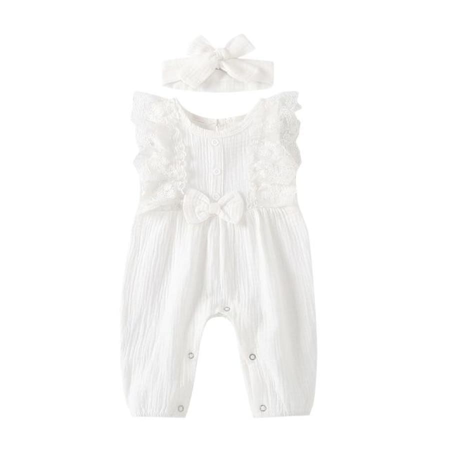 Lizzy Bow Waisted Jumpsuit - Snow / 6-12 Months - rompers