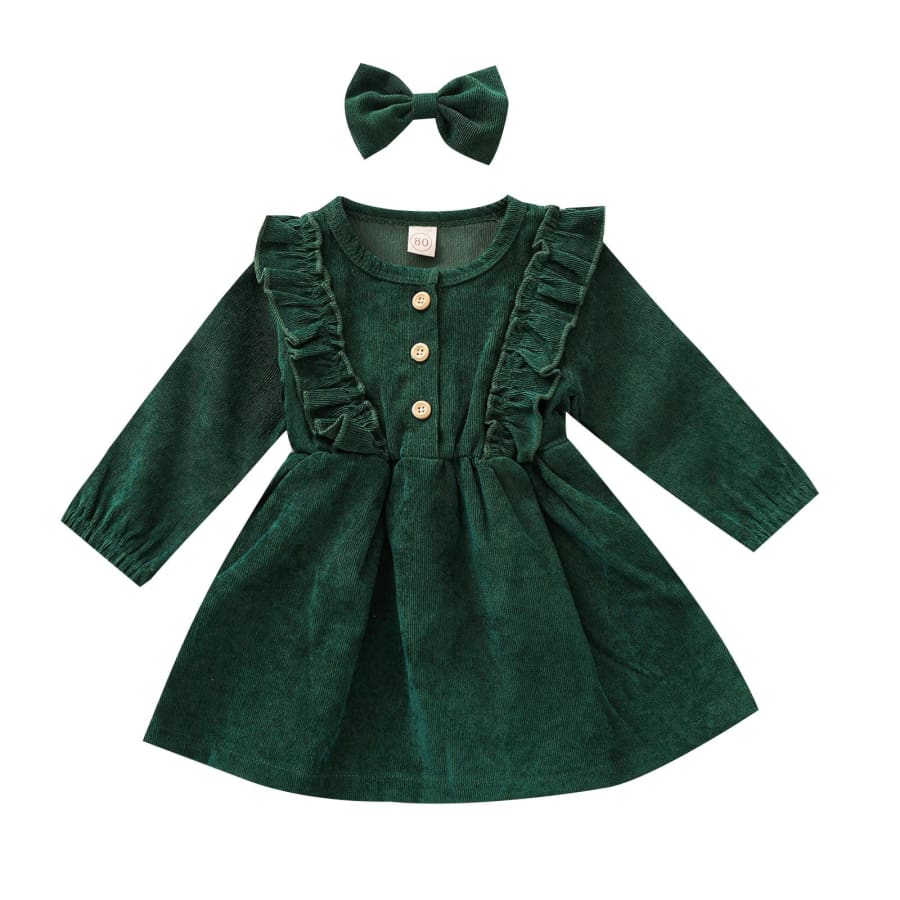 Mabel Flutter Long Sleeve Dress - Forest - 18-24 Months
