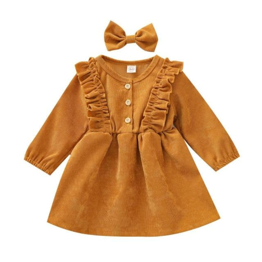 Mabel Flutter Long Sleeve Dress - Mustard / 3-4 Years - Dress dress
