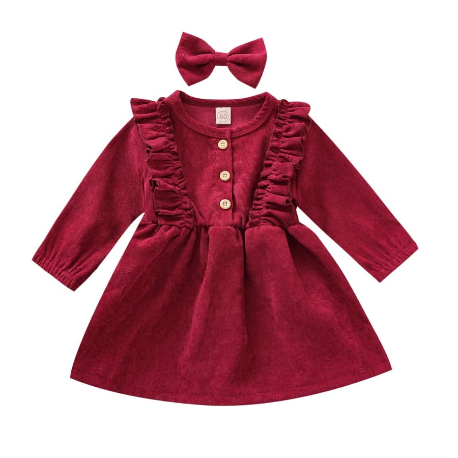 Mabel Flutter Long Sleeve Dress - Rose Red - 18-24 Months