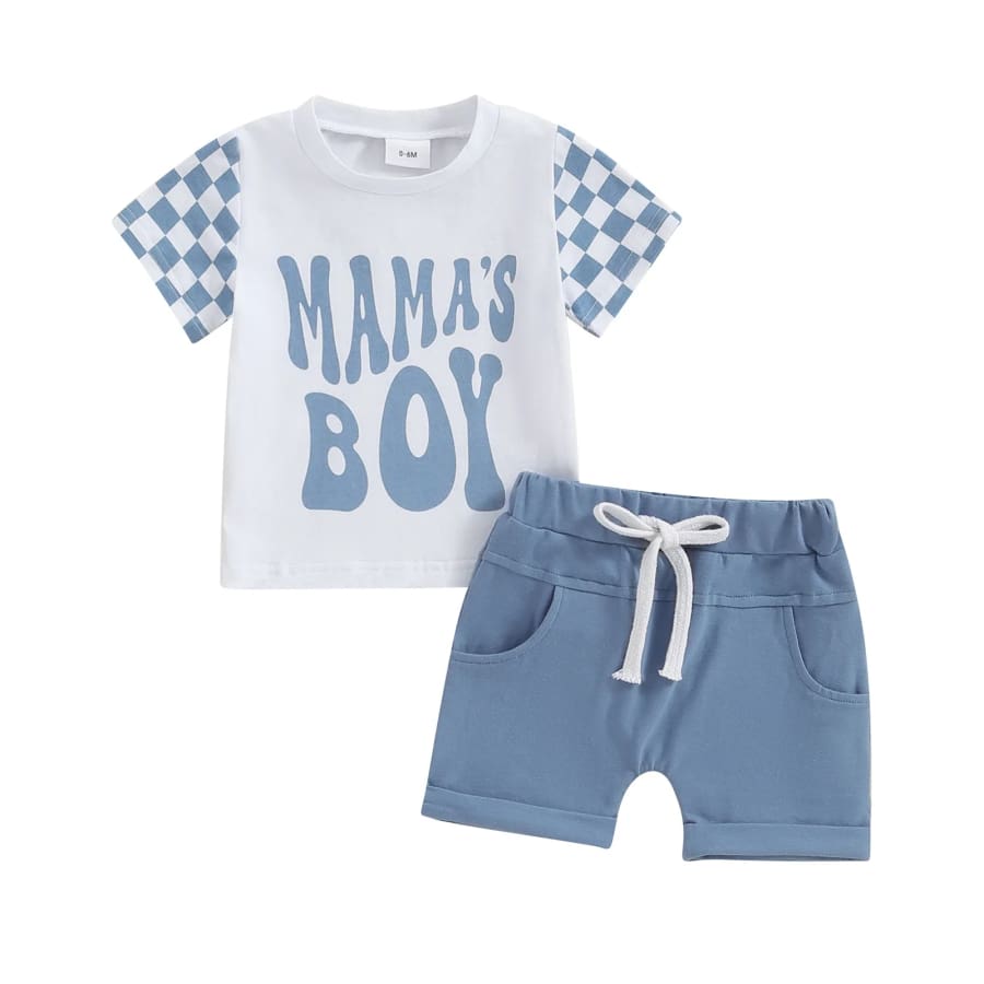 Mama’s Boy Checker Shortie Set - Blue - 0-6 Months