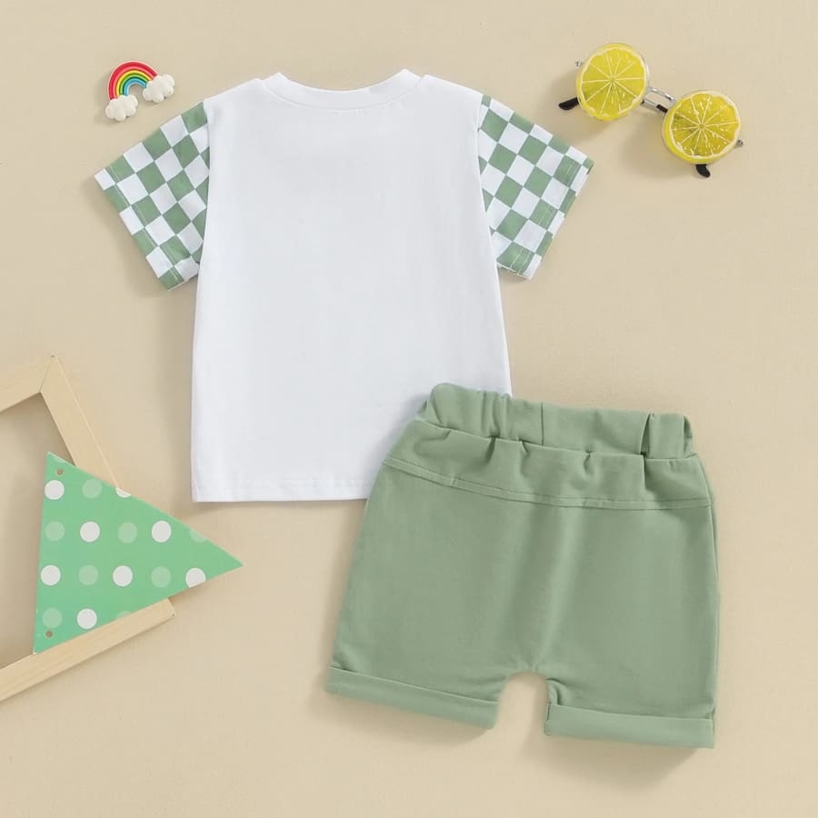 Mama’s Boy Checker Shortie Set - Sage
