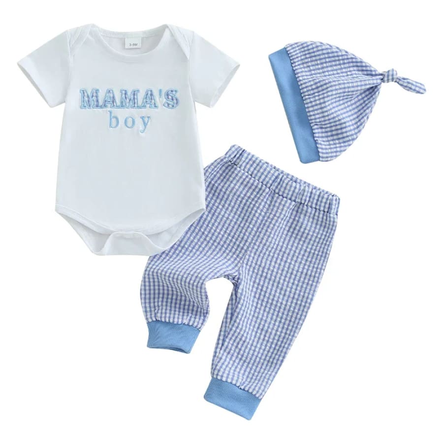 Mama’s Boy Gingham Beanie Set - 0-3 Months