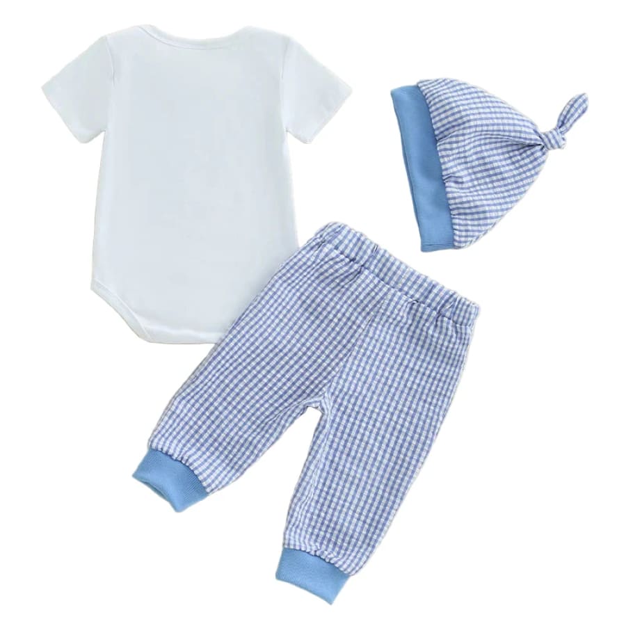 Mama’s Boy Gingham Beanie Set - 0-3 Months