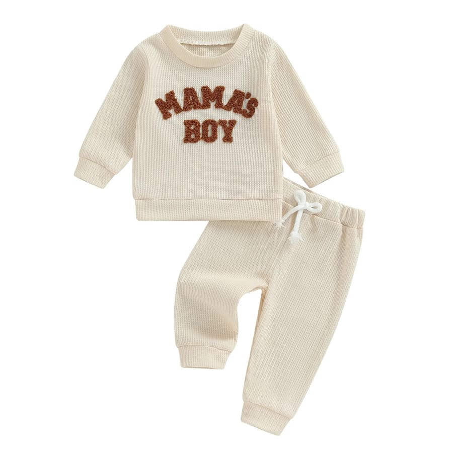 Mama’s Boy Waffle Trackie Set - Natural - 0-6 Months