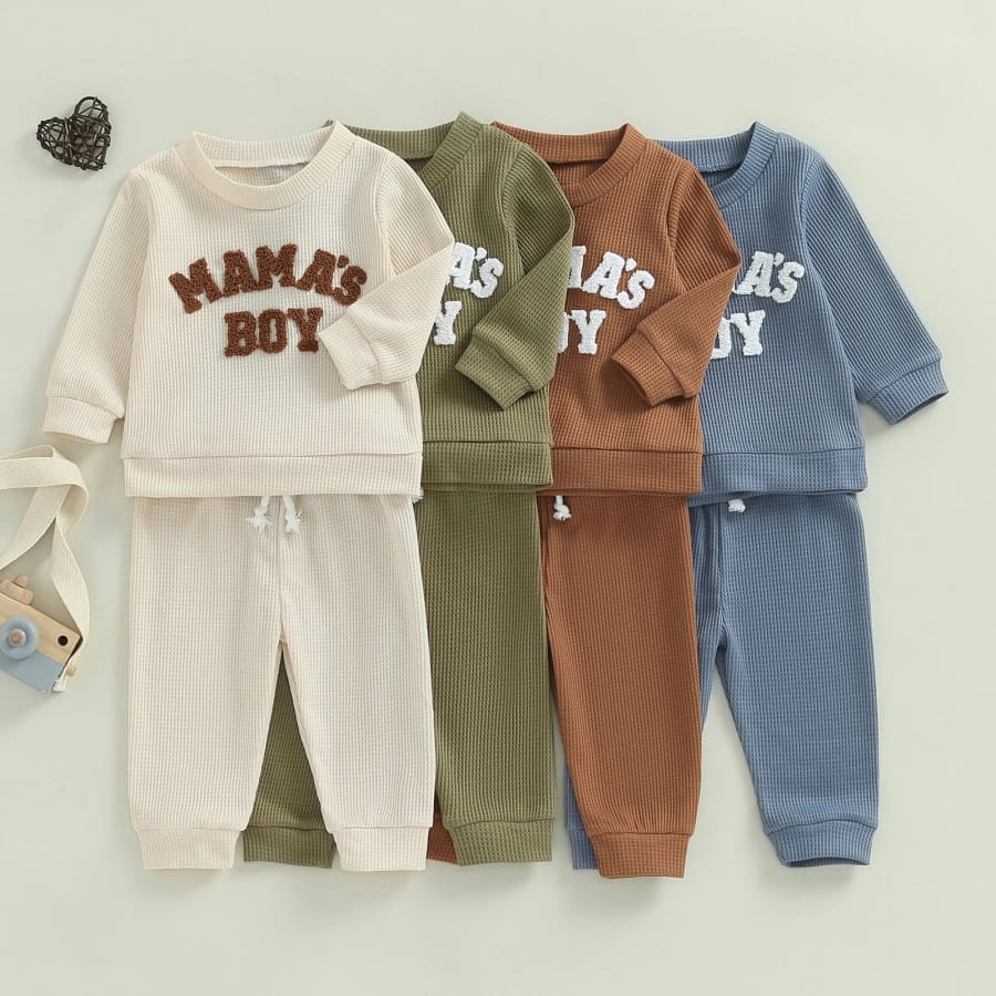 Mama’s Boy Waffle Trackie Set - Natural - 0-6 Months