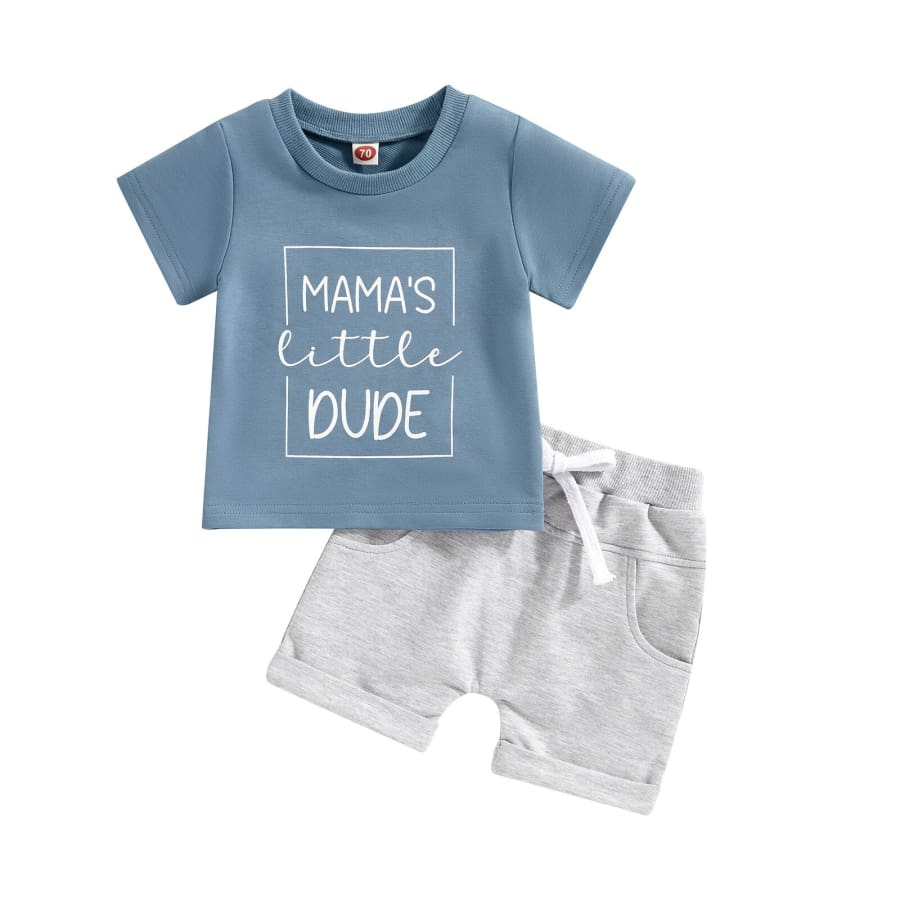 Mama’s Little Dude Short Set - Blue - 0-6 Months