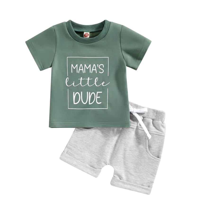 Mama’s Little Dude Short Set - Green - 0-6 Months