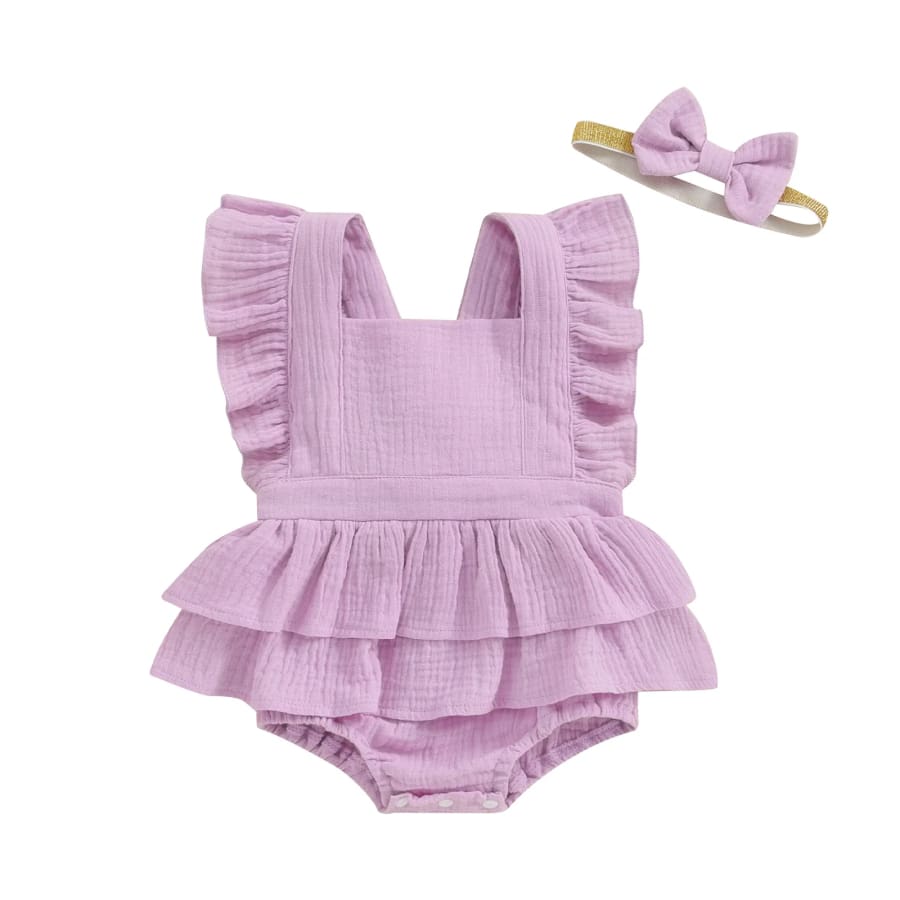 Mandie Flutter Romper with Headband - Lilac - 0-3 Months