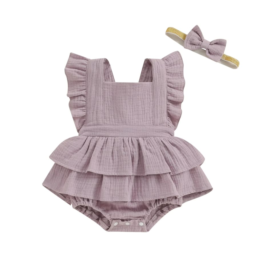 Mandie Flutter Romper with Headband - Mauve - 0-3 Months