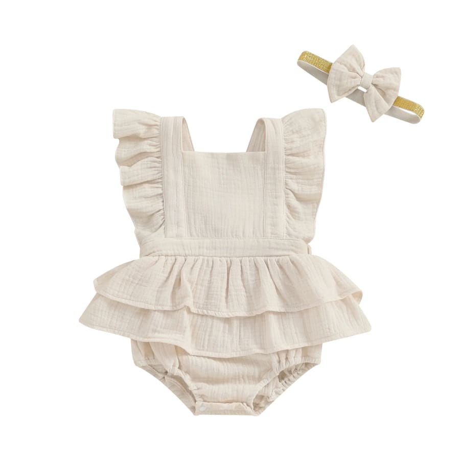 Mandie Flutter Romper with Headband - Natural - 0-3 Months