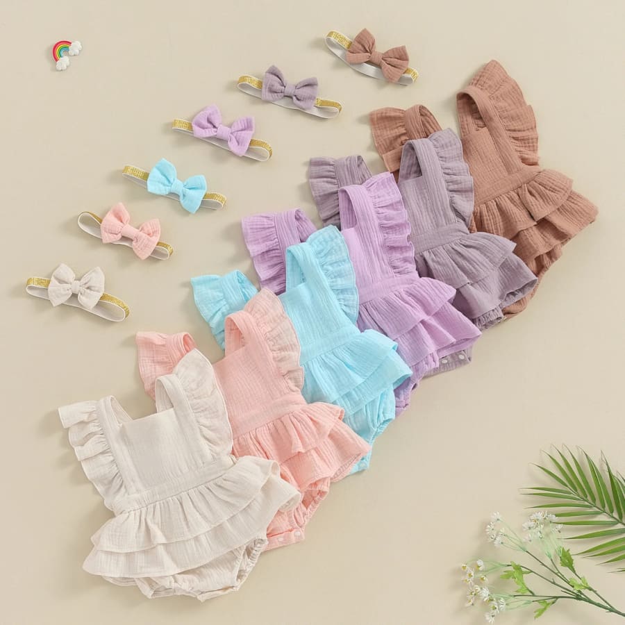 Mandie Flutter Romper with Headband - Natural