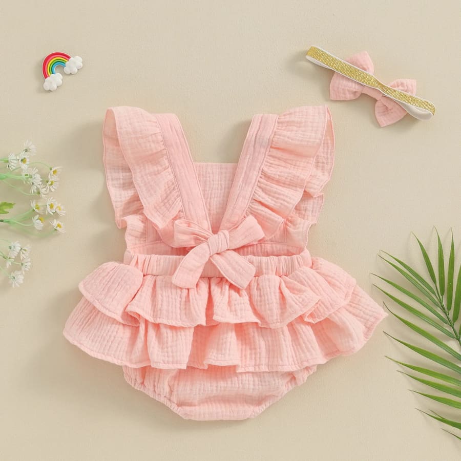 Mandie Flutter Romper with Headband - Natural