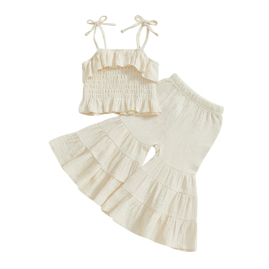 Mariah Ruched Bodice Crop + Flare Set - Neutral - 6-12 Months