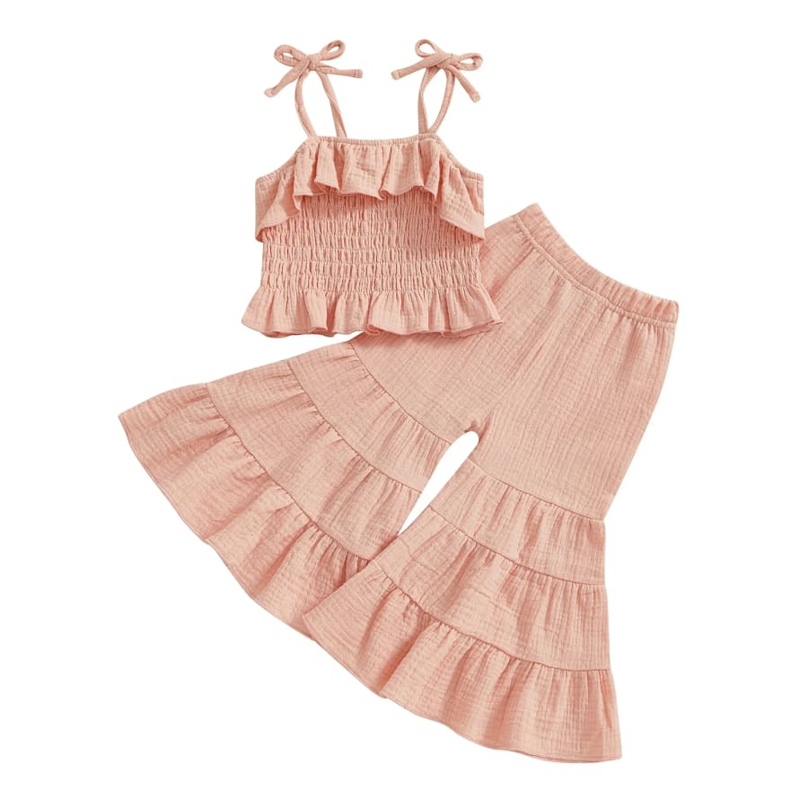 Mariah Ruched Bodice Crop + Flare Set - Peach - 6-12 Months