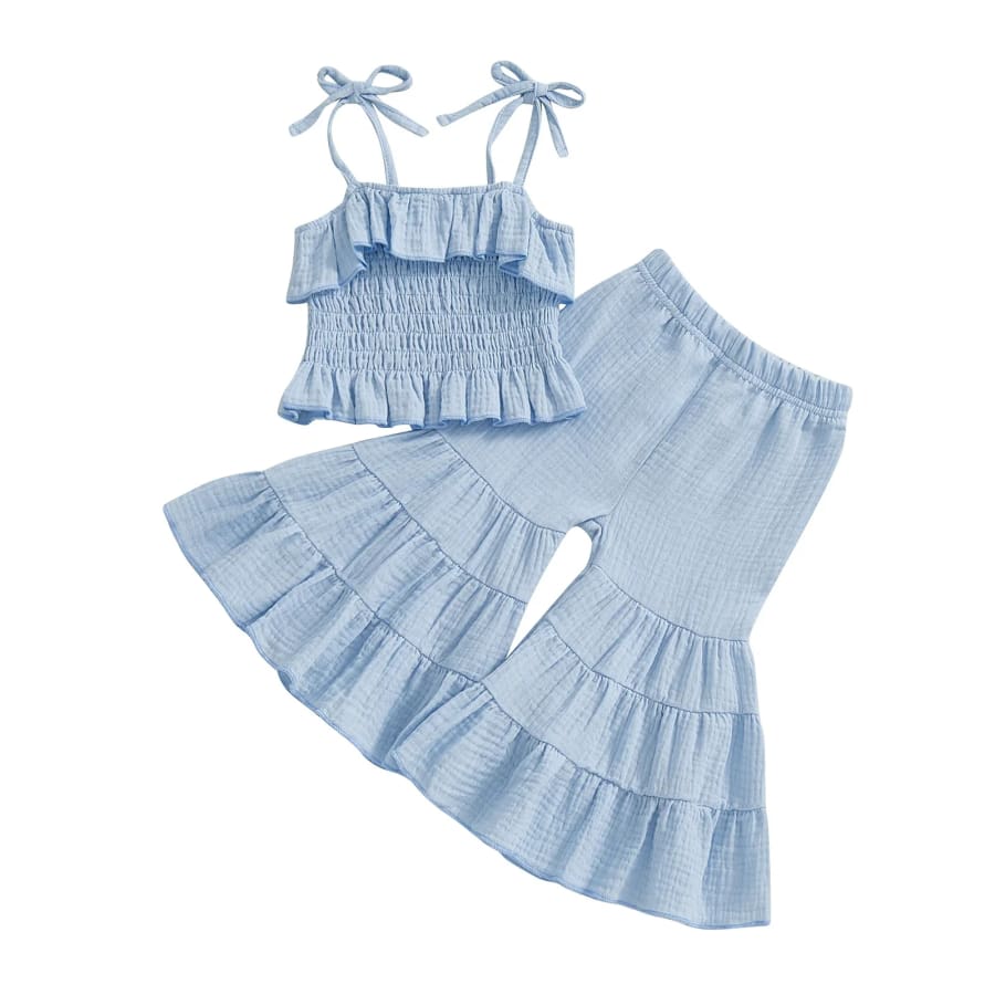 Mariah Ruched Bodice Crop + Flare Set - Sky - 6-12 Months