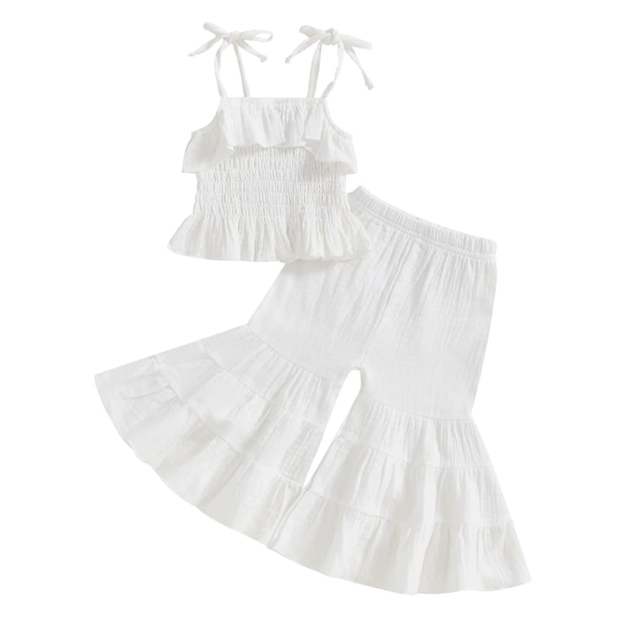 Mariah Ruched Bodice Crop + Flare Set - Snow - 6-12 Months