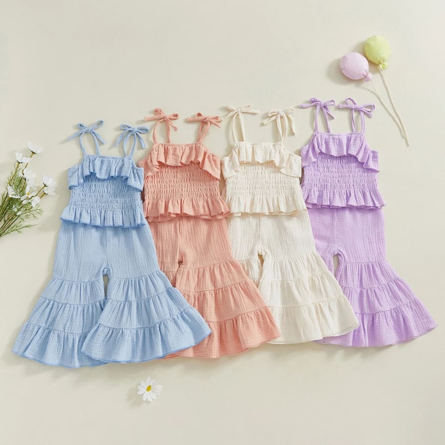 Mariah Ruched Bodice Crop + Flare Set - Snow