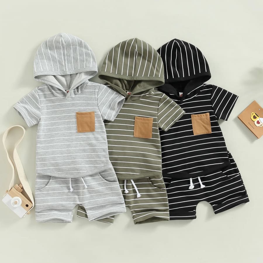 Mark Short Sleeve Hoodie Set - Grey