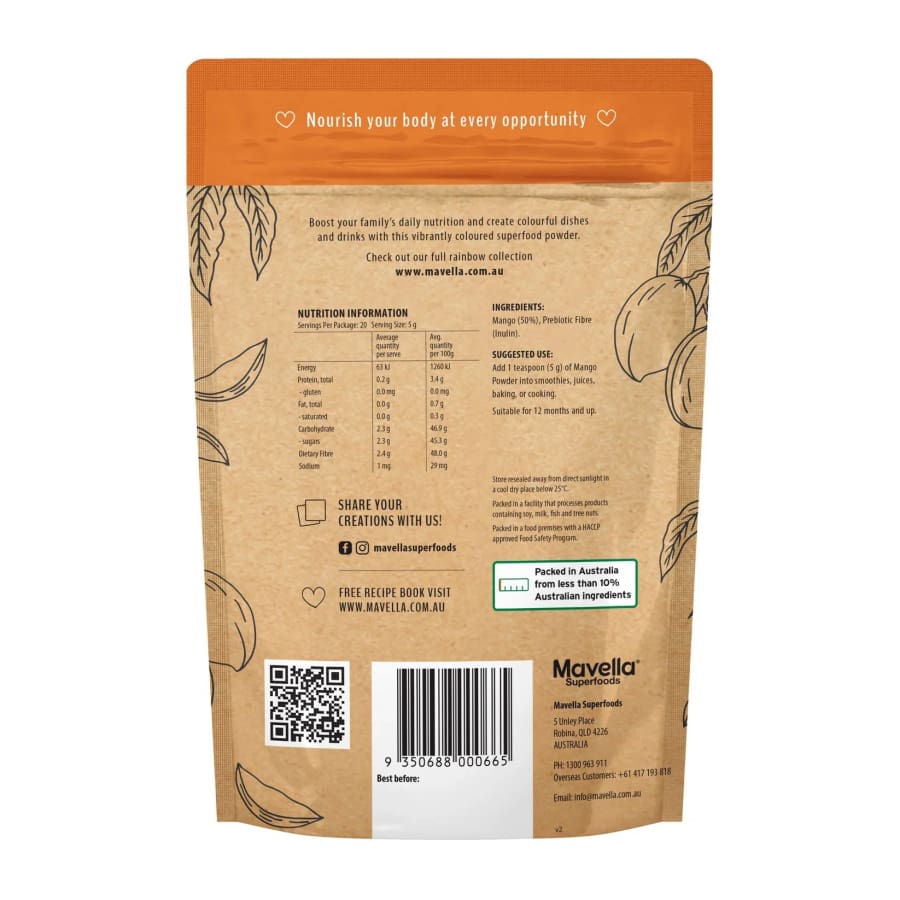 Mavella Mango Superfood Powder with Prebiotic Fibre - Supplement
