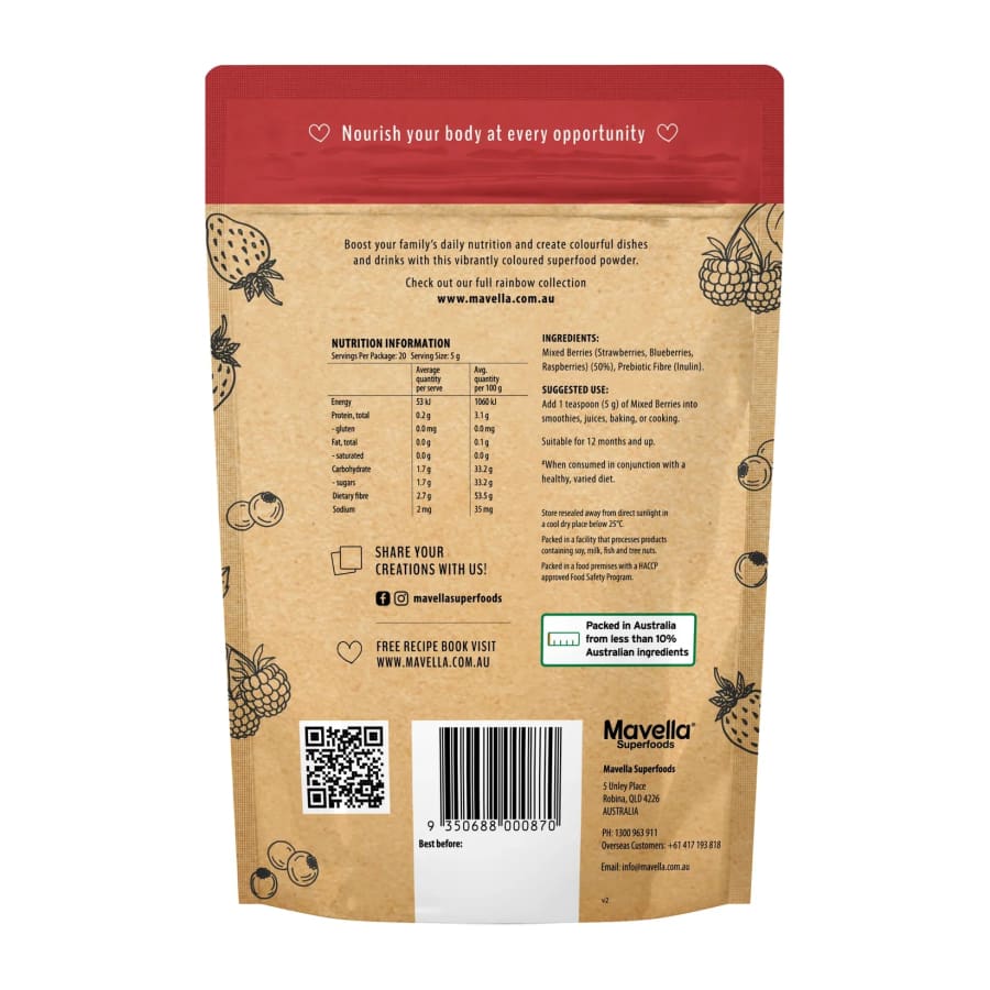 Mavella Mixed Berry Plus Prebiotic Fibre Powder - Supplement
