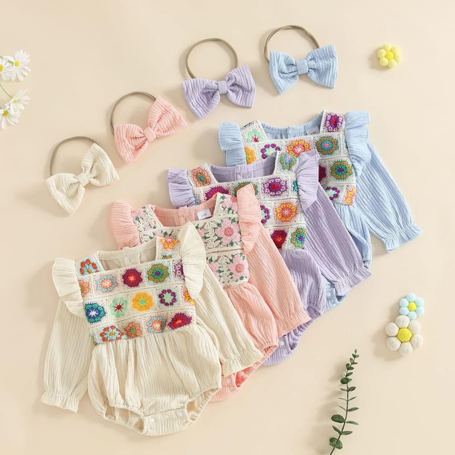 Melinda Knit Bodice Romper - Blue - 0-3 Months