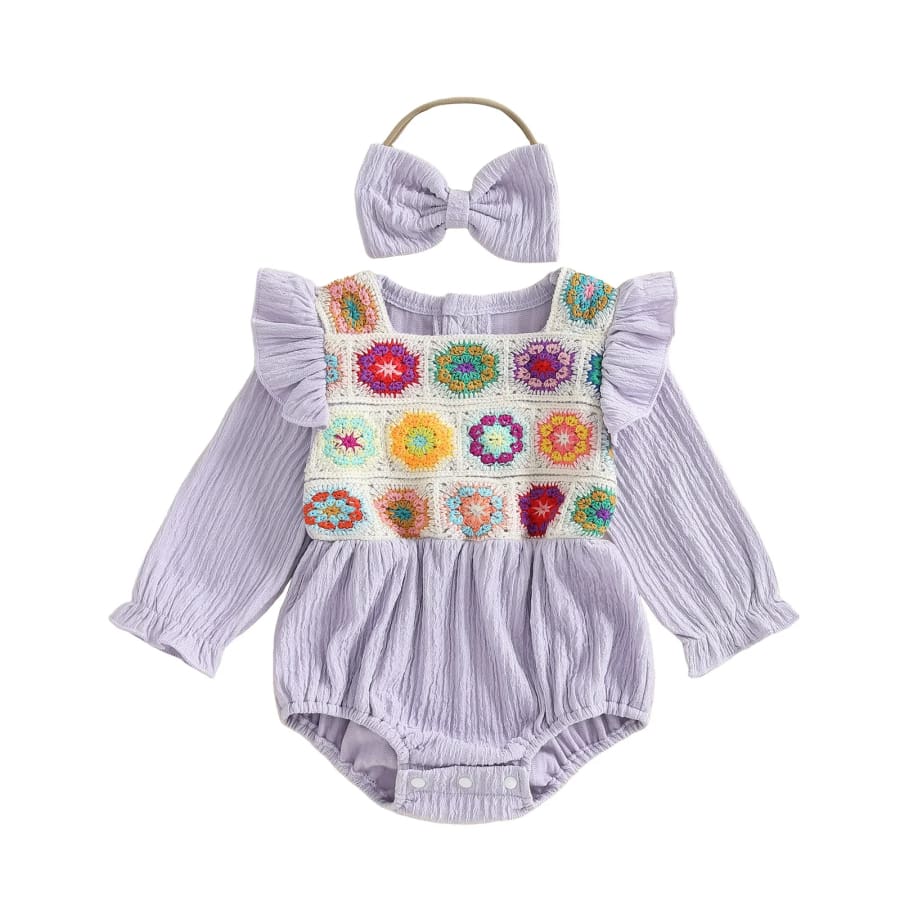 Melinda Knit Bodice Romper - Purple - 0-3 Months