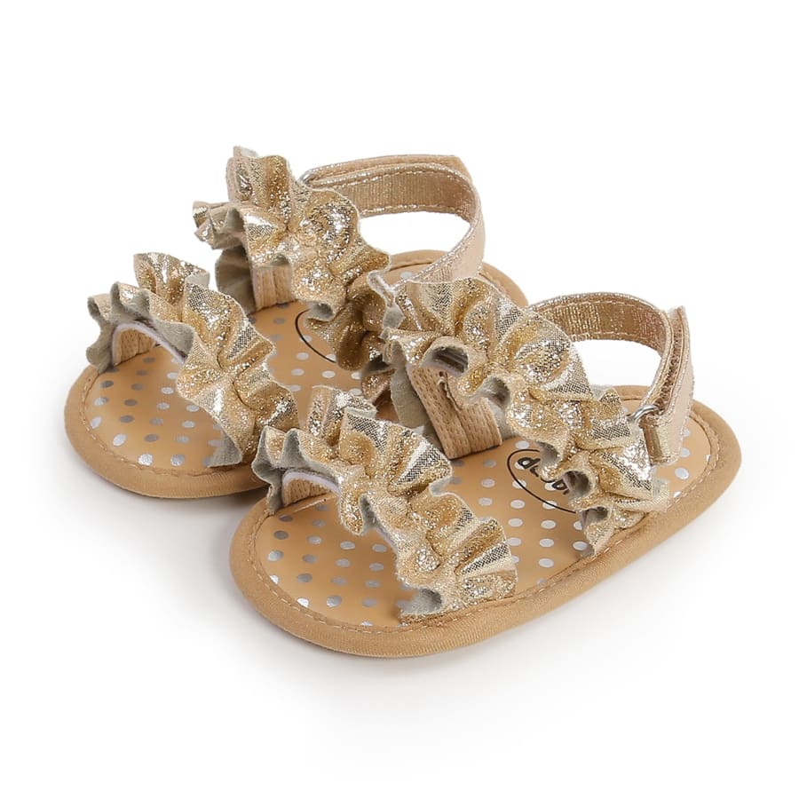 Mia Ruffle Soft Sole Sandal - Gold - 0-6 Months