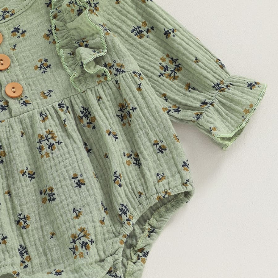 Mika Long Sleeve Flutter Romper - Green - 0-3 Months