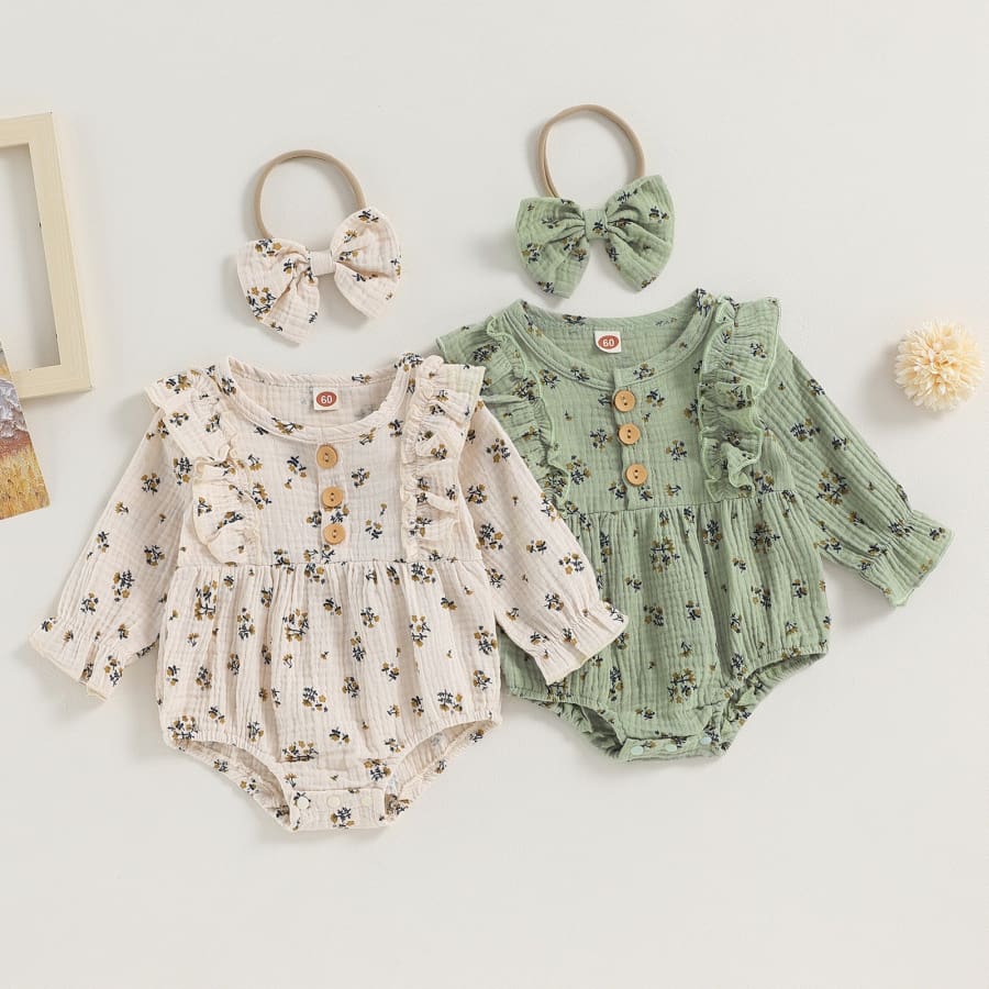 Mika Long Sleeve Flutter Romper - Natural - 0-3 Months