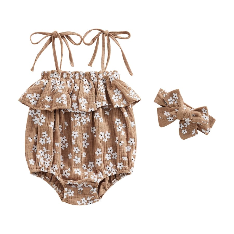 Milly Flutter Bodice Romper - Coffee - 0-3 Months