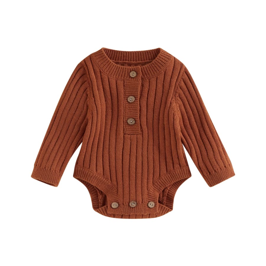 Morgan Ribbed Knit Romper - Chocolate - 0-3 Months