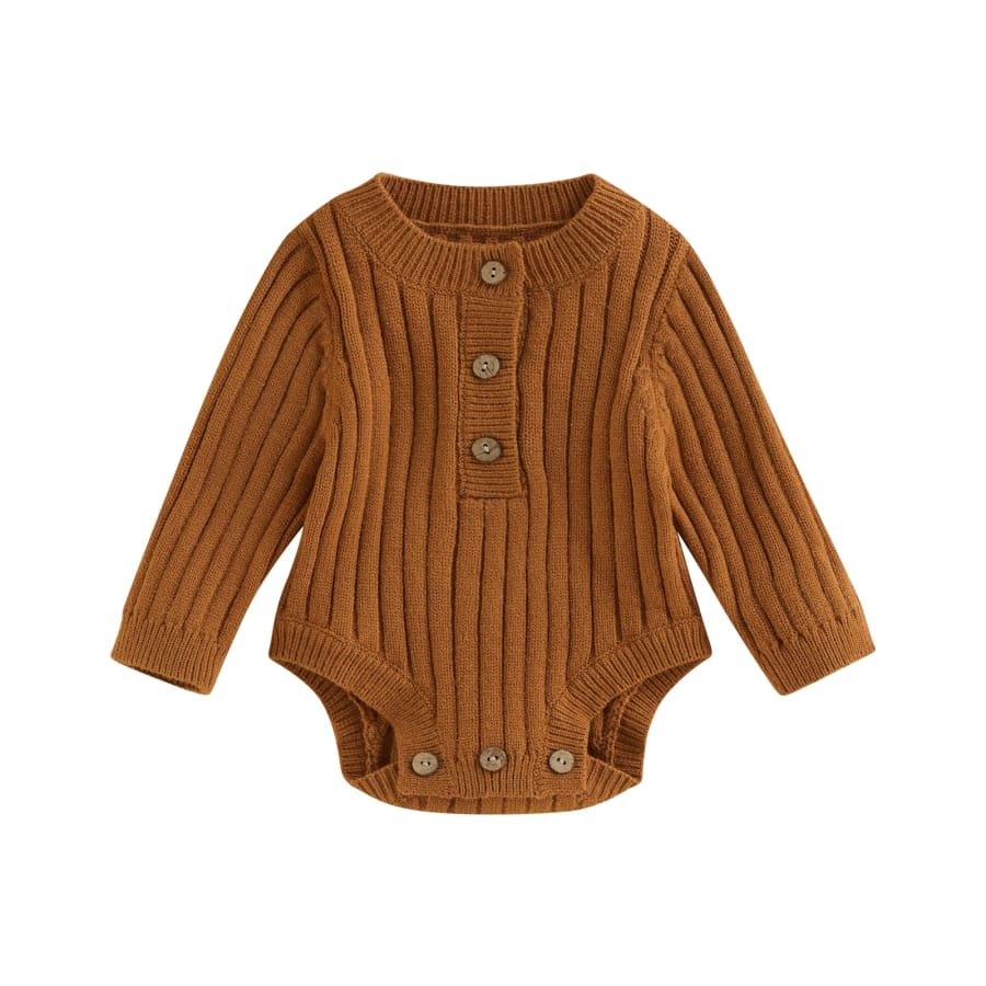 Morgan Ribbed Knit Romper - Coffee - 0-3 Months