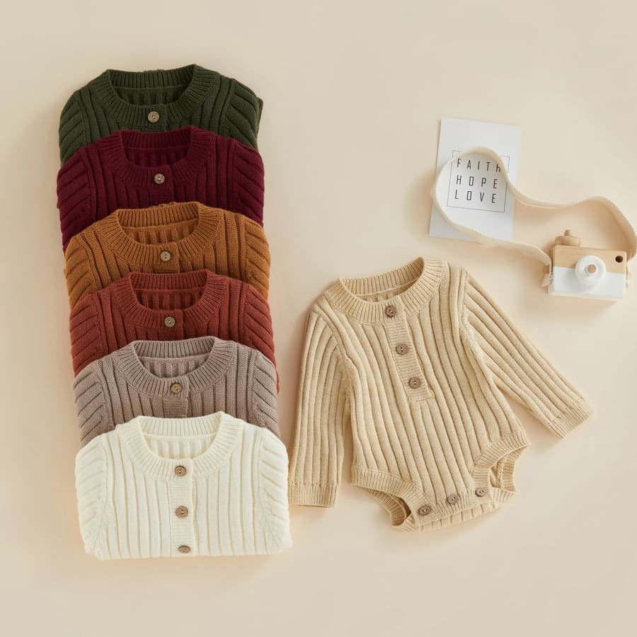 Morgan Ribbed Knit Romper - Coffee - 0-3 Months