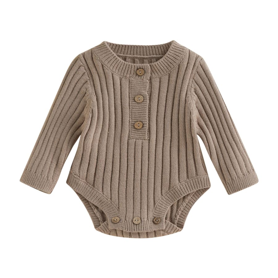 Morgan Ribbed Knit Romper - Taupe - 0-3 Months