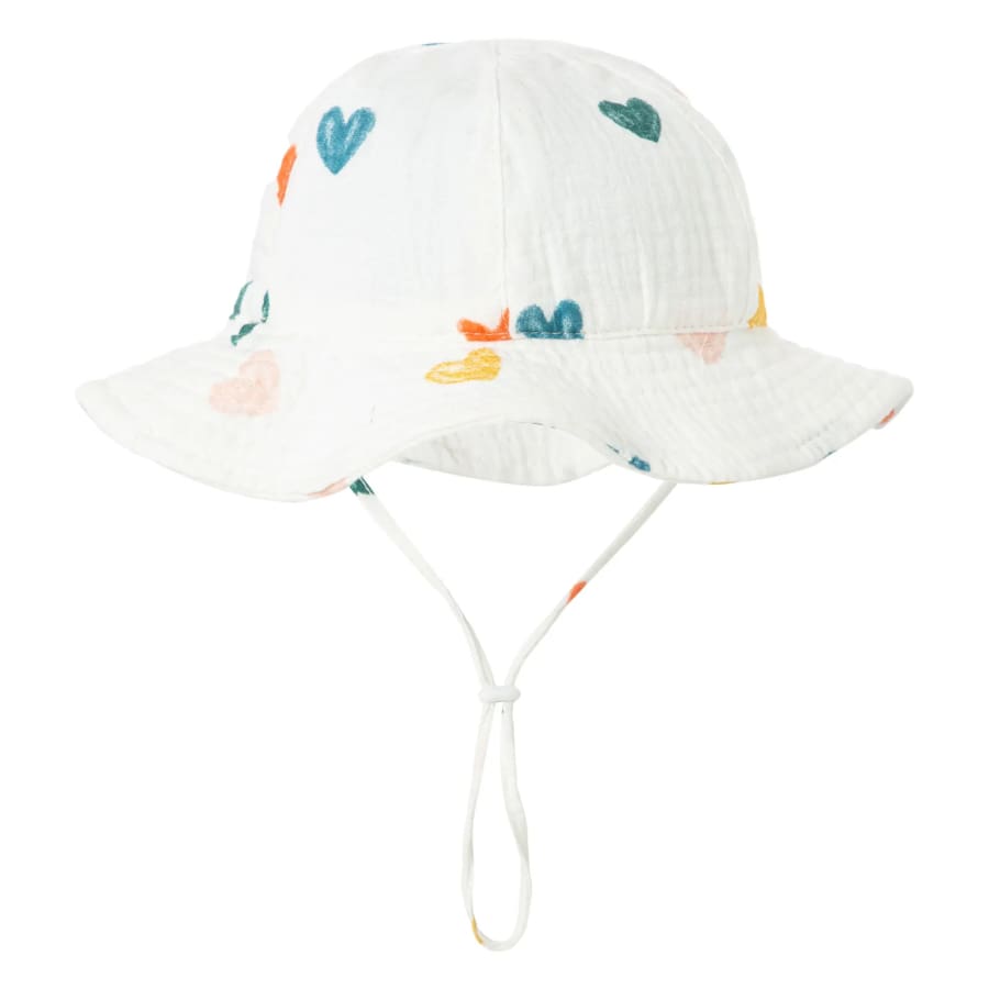 Muslin Bucket Sun Hat - Colourful Hearts