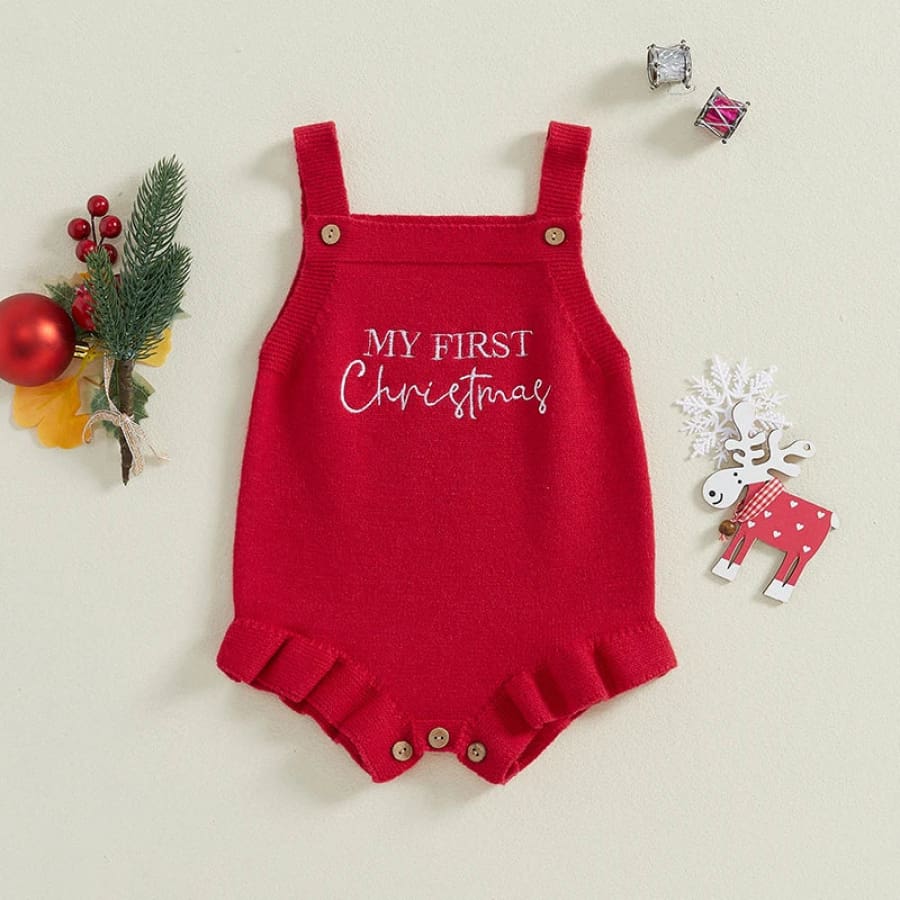 My First Christmas Knit Romper - Berry