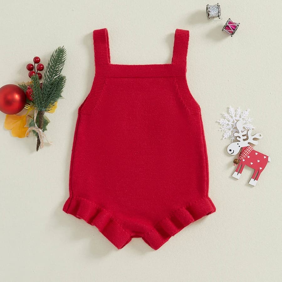 My First Christmas Knit Romper - Berry