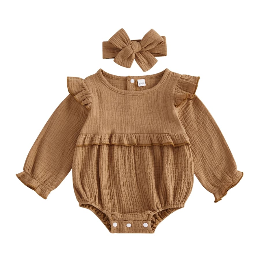 Myer Long Sleeve Flutter Romper - Earth - 0-3 Months