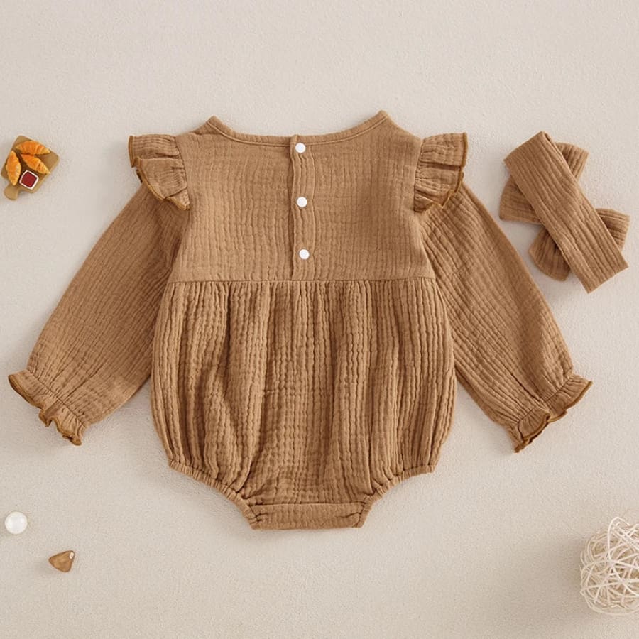Myer Long Sleeve Flutter Romper - Earth