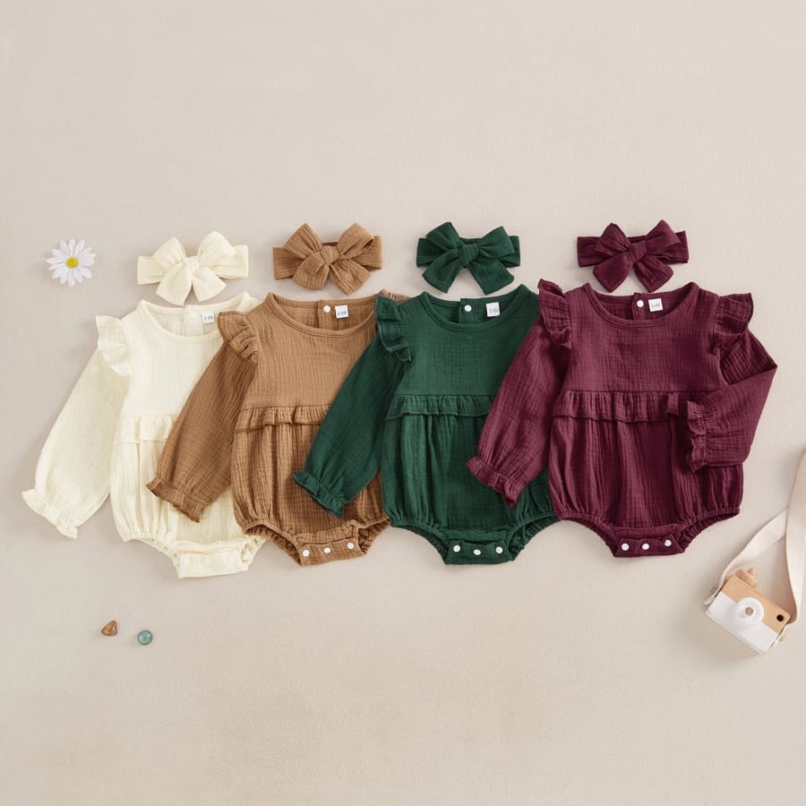 Myer Long Sleeve Flutter Romper - Earth