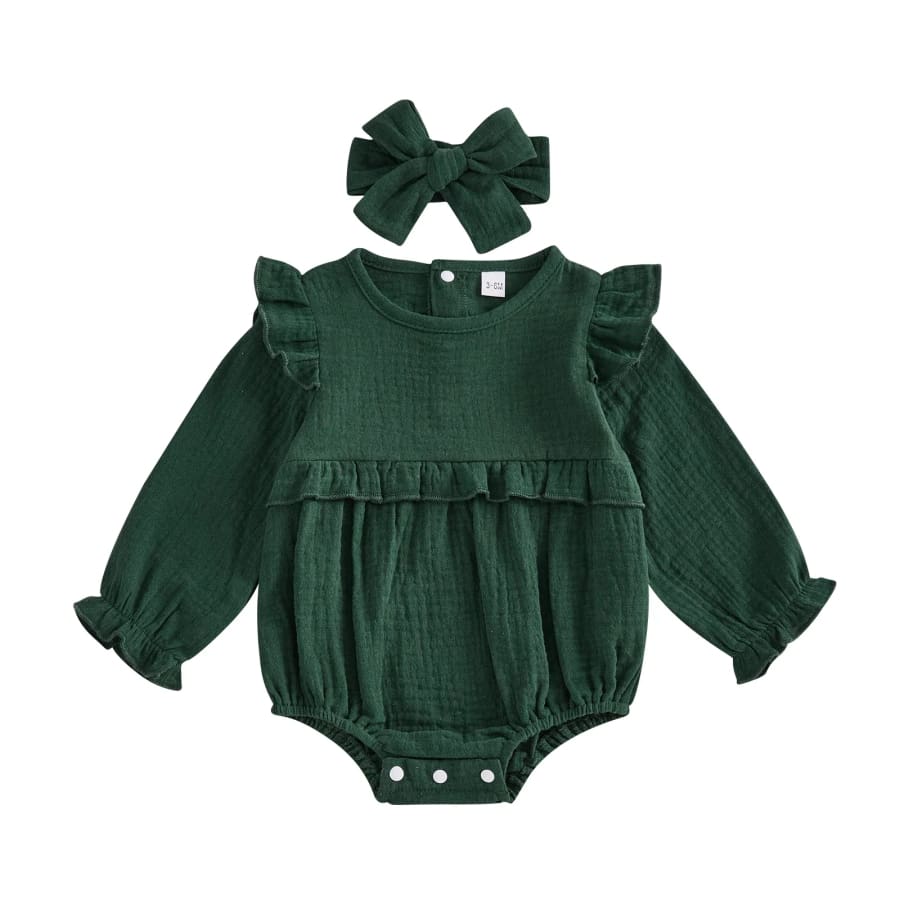Myer Long Sleeve Flutter Romper - Forest - 0-3 Months