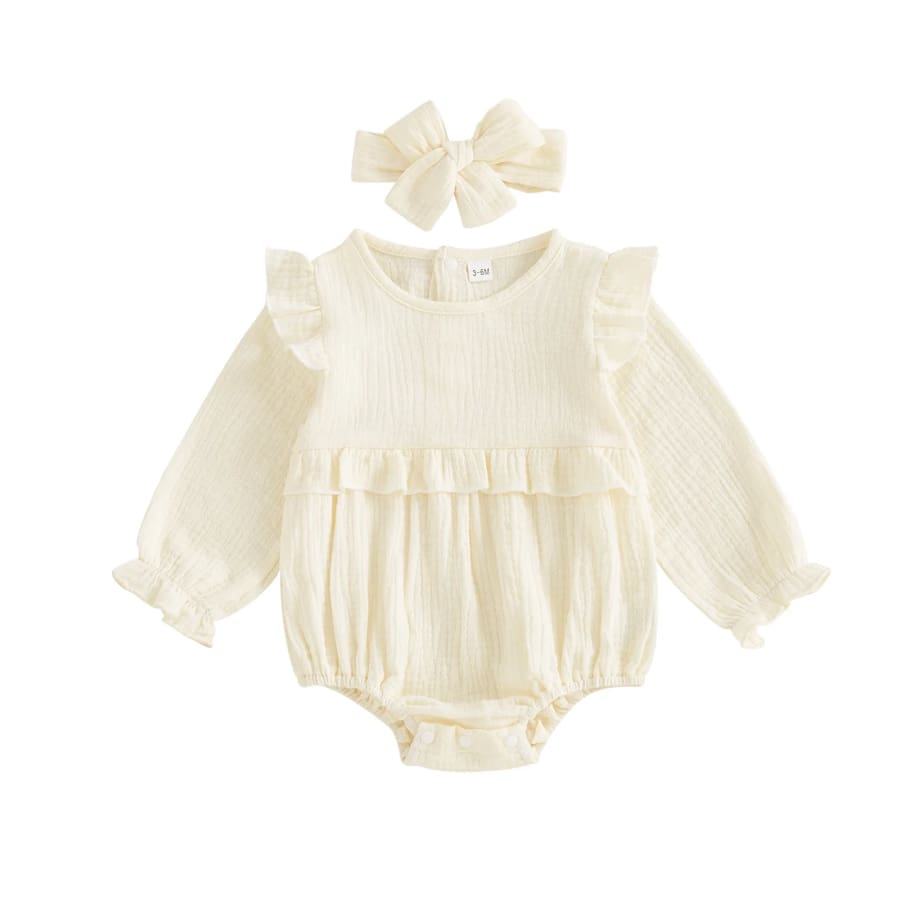 Myer Long Sleeve Flutter Romper - Snow - 0-3 Months
