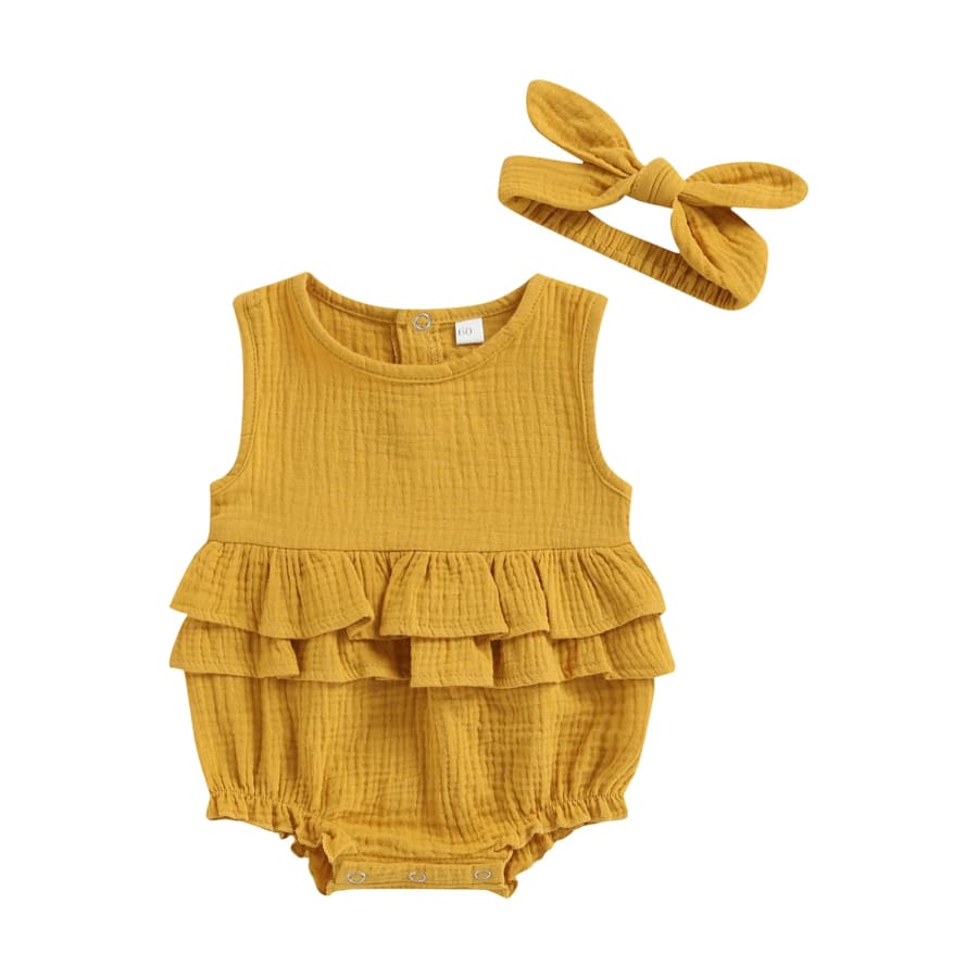 Nellie Bubble Romper - Mustard - 0-3 Months