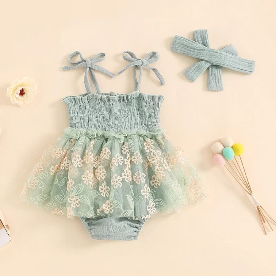 Nellie Floral Tutu Romper - Sage