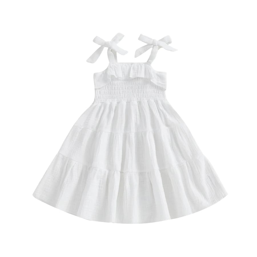 Nessa Tiered Summer Dress - Snow - 1-2 Years