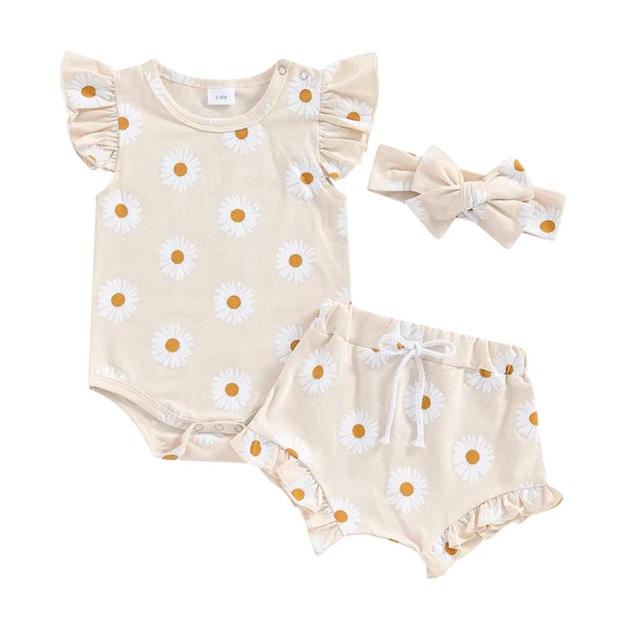 Nigella Daisy Shortie Set - Beige / 12-18 Months