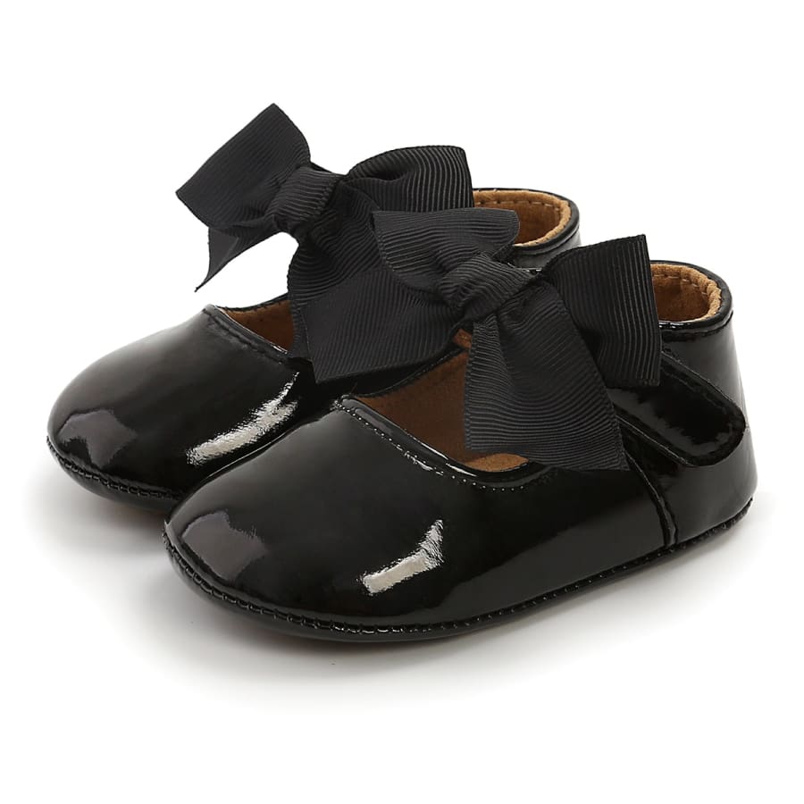 Nikki Soft Sole Princess Bow Shoes - Black - 0-6 Months